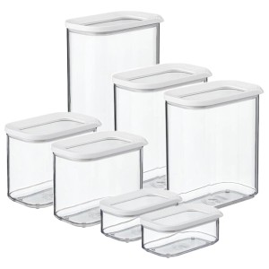 Mepal Modula Vorratsdosen-Set, 7-teilig, weiße Deckel, transparente Behälter für Küchenaufbewahrung.