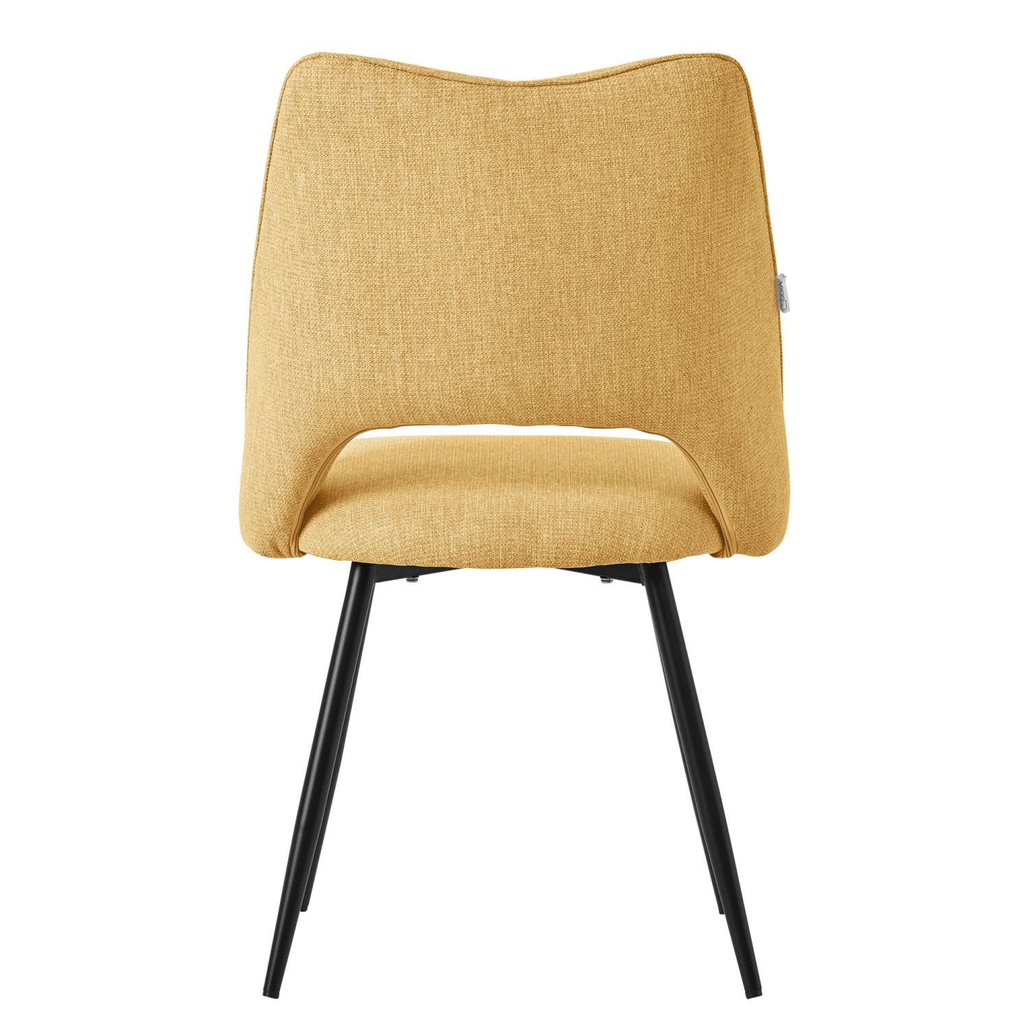 ML-Design Esszimmerstuhl 2er Set, senfgelber Stoffbezug, schwarze Metallfüße.