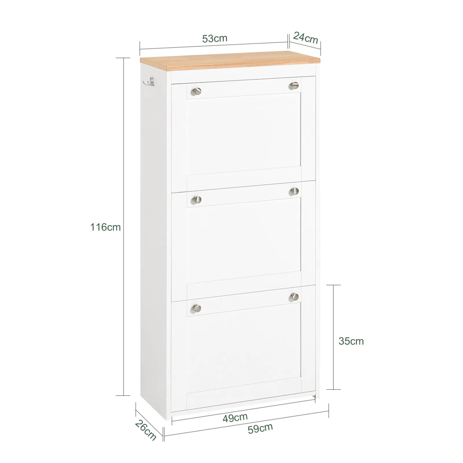 SoBuy Schuhkipper FSR144-WN, Schuhschrank mit 3 Klappen, weiß mit naturfarbener Ablage.