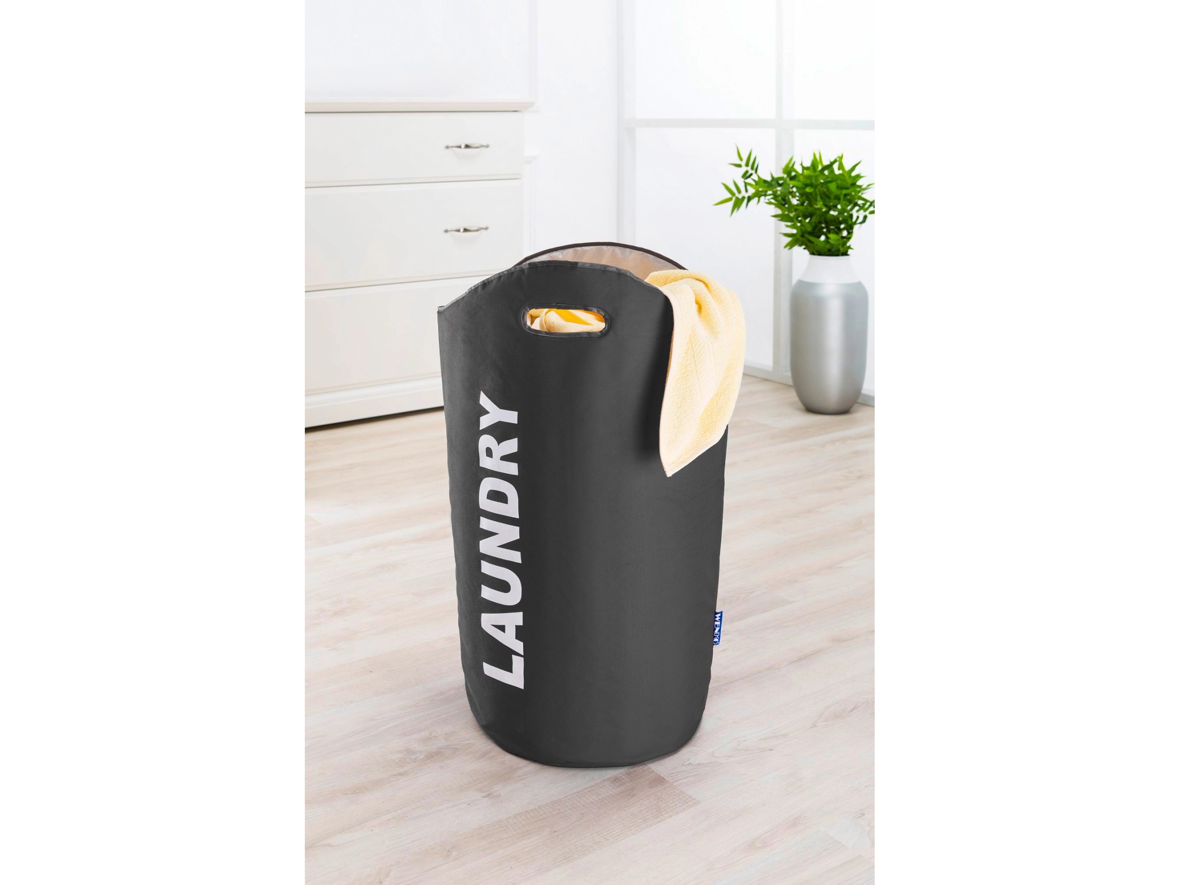 WENKO Wäschesammler Lumo Grau 65 Liter - Wäschekorb 35x68x35cm Aus Polyester