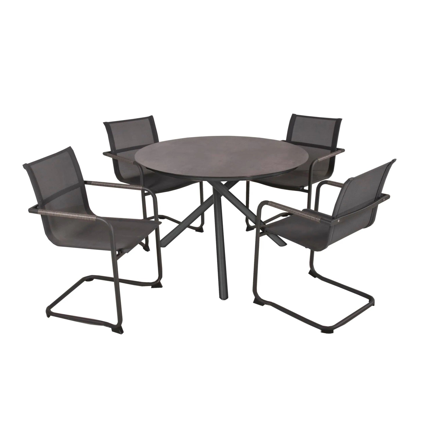 DELUKE Garten-Sitzgruppe HELGA 5-tlg. Kunststoff Schwarz Gartenmöbel-Set Garten-Essgruppe Freischwingerstühle B Esstisch