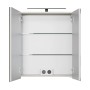 Offener Pelipal Spiegelschrank Quantum 07, Kaschmir Matt, mit LED-Leuchte, Glasböden und Steckdose.