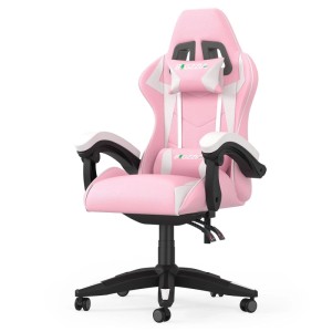 Rattantree Gaming Stuhl mit Hoher Rückenlehne PU Leder Kopf und Lendenstütze Verstellbar Pink