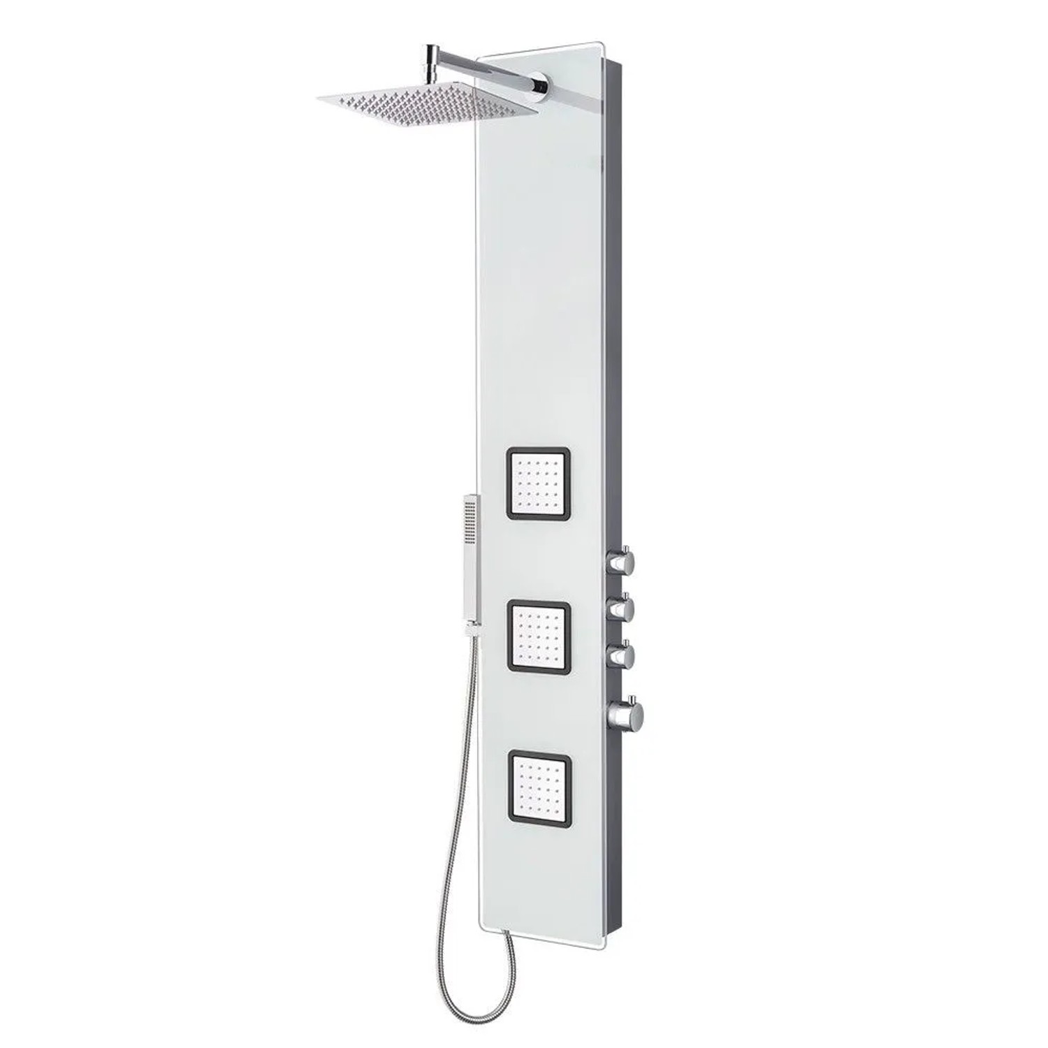 Stilform Duschpaneel aus Glas mit Thermostat in Weiss mit XXL Regendusche