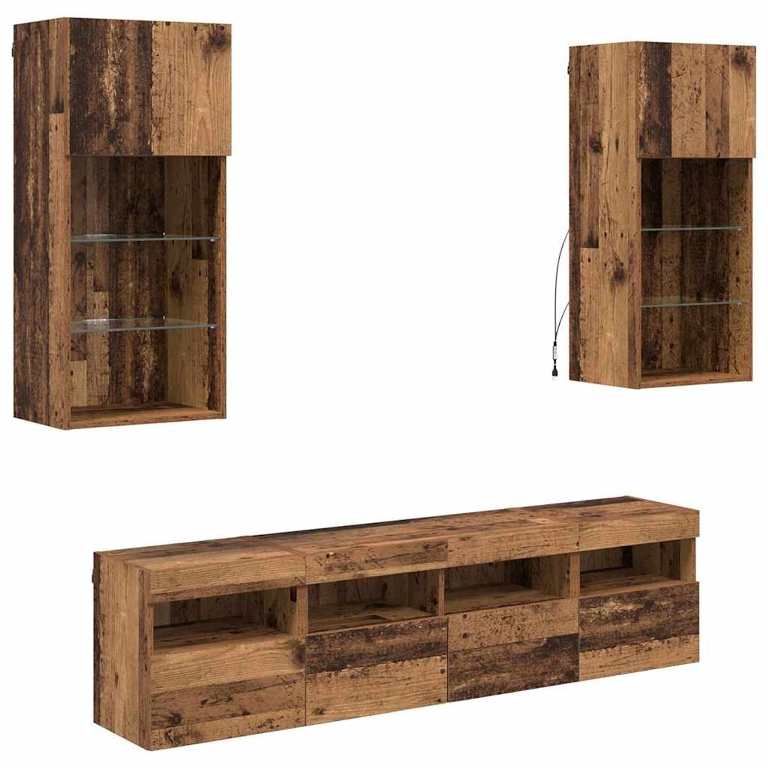 vidaXL Wohnwand mit LED 5-Tlg Altholz 40,5 x 30 x 90 cm 3402980 günstig online kaufen