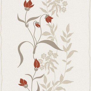 PROFHOME Blumen Tapete mit floralem Muster in Creme, Rot und Beige.