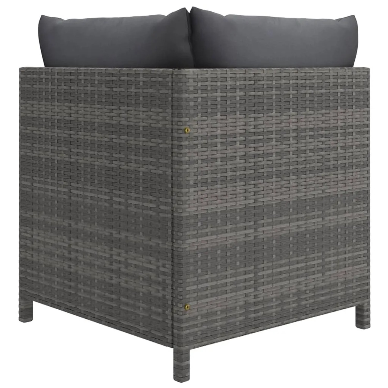 Graues vidaXL Garten-Lounge-Set aus Rattan mit anthrazitfarbenen Kissen.
