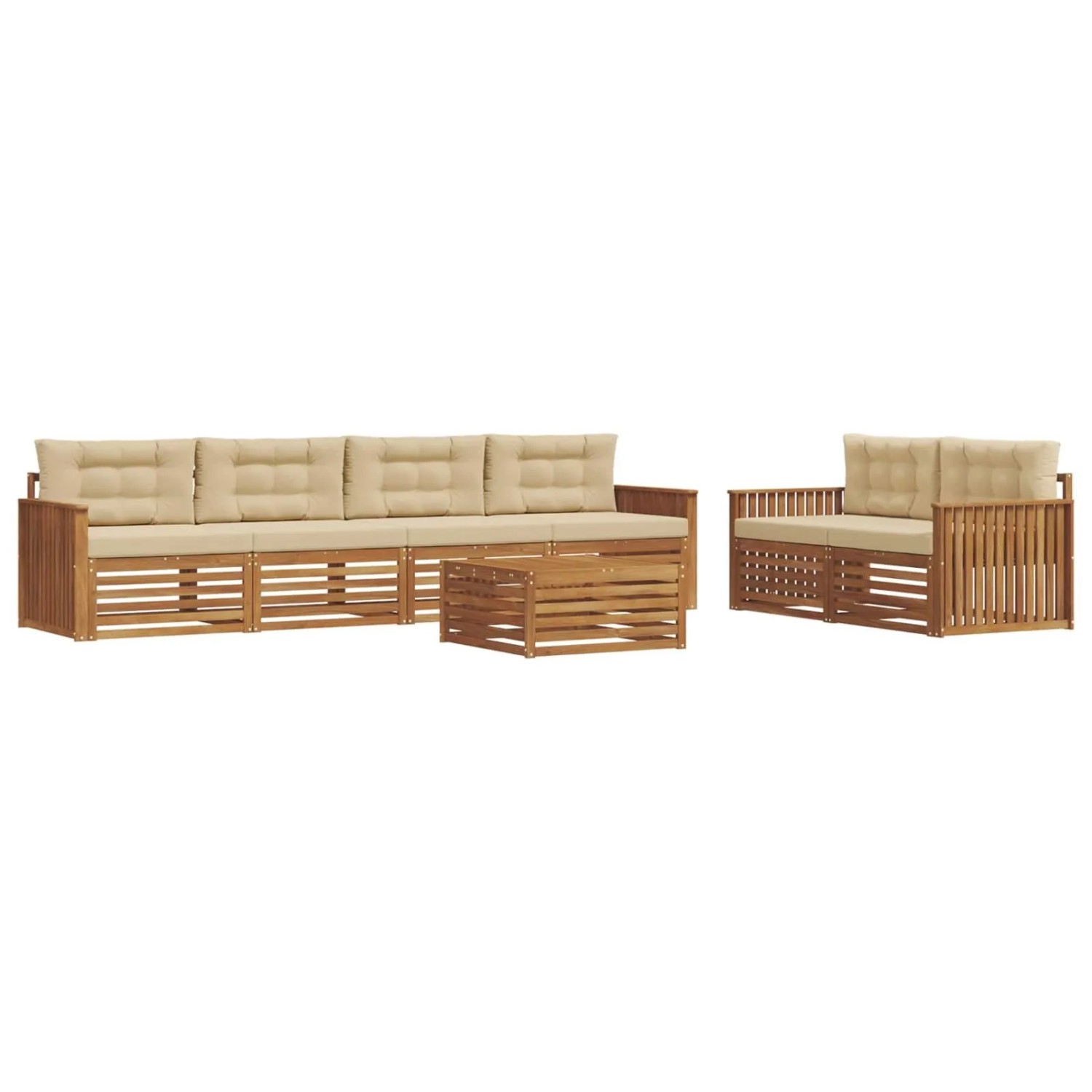 vidaXL Outdoor-Sofagarnitur mit Kissen 7-Tlg Natur und Beige 3373058