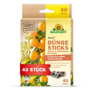 Neudorff Azet Düngesticks für Zitrus- und Mediterranpflanzen, 40 Stück. Organischer Zitrusdünger im Karton.