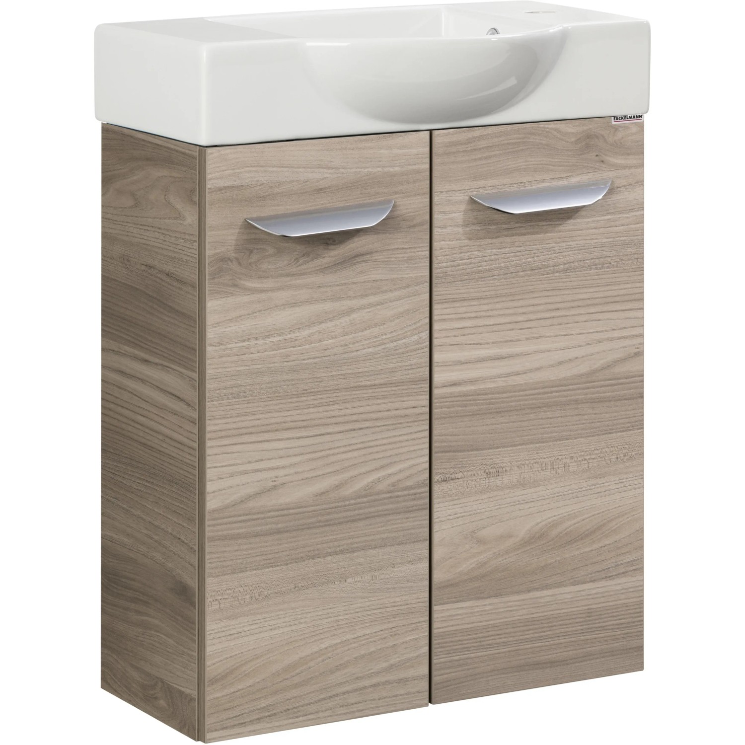 Fackelmann Waschbeckenunterschrank SBC Steinesche, 52 cm breit, mit zwei Türen und Aufsatzwaschbecken.