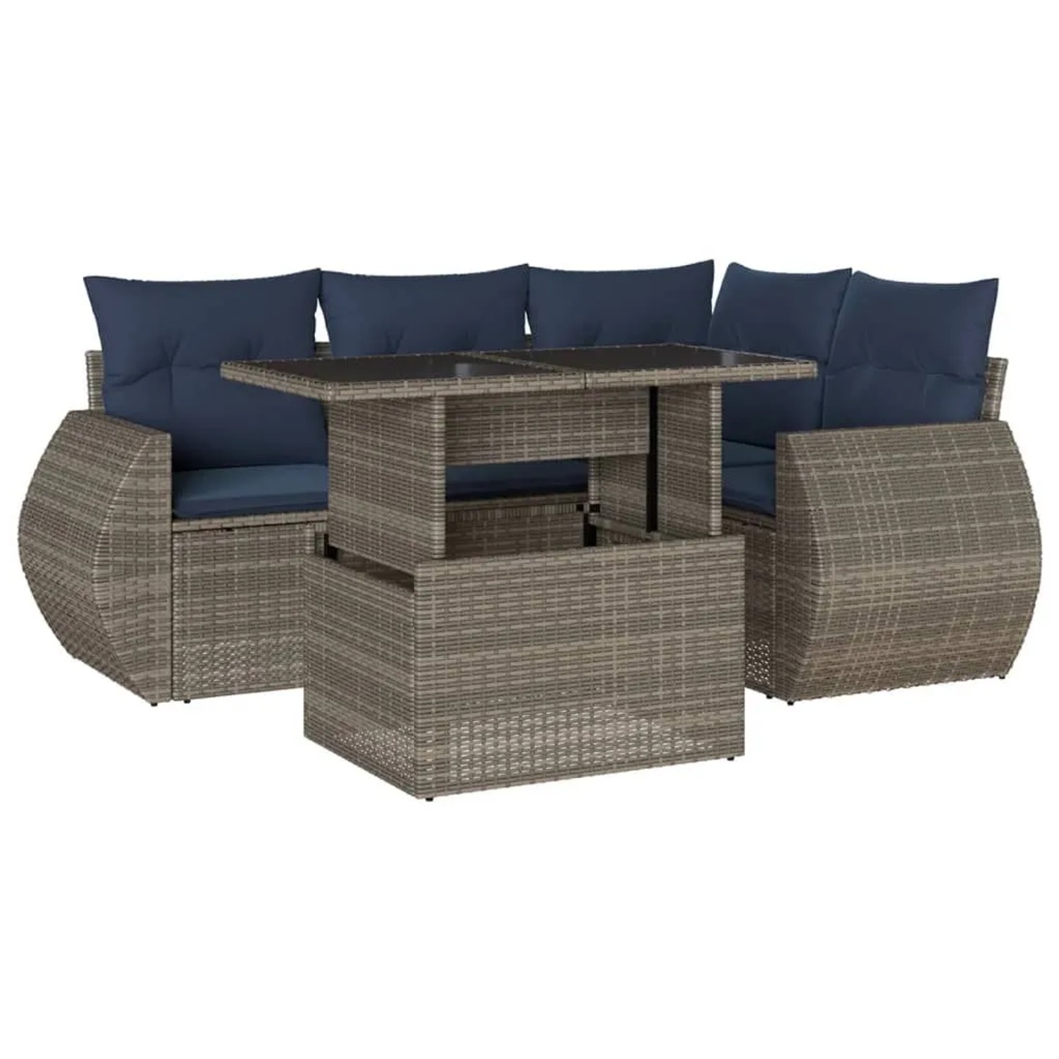 vidaXL 5-Tlg Gartensofa-Set mit Kissen Grau Polyrattan 3268511 günstig online kaufen
