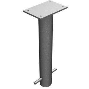 Feuerverzinkte Schake Bodenhülse für umlegbare Absperrpfosten.
