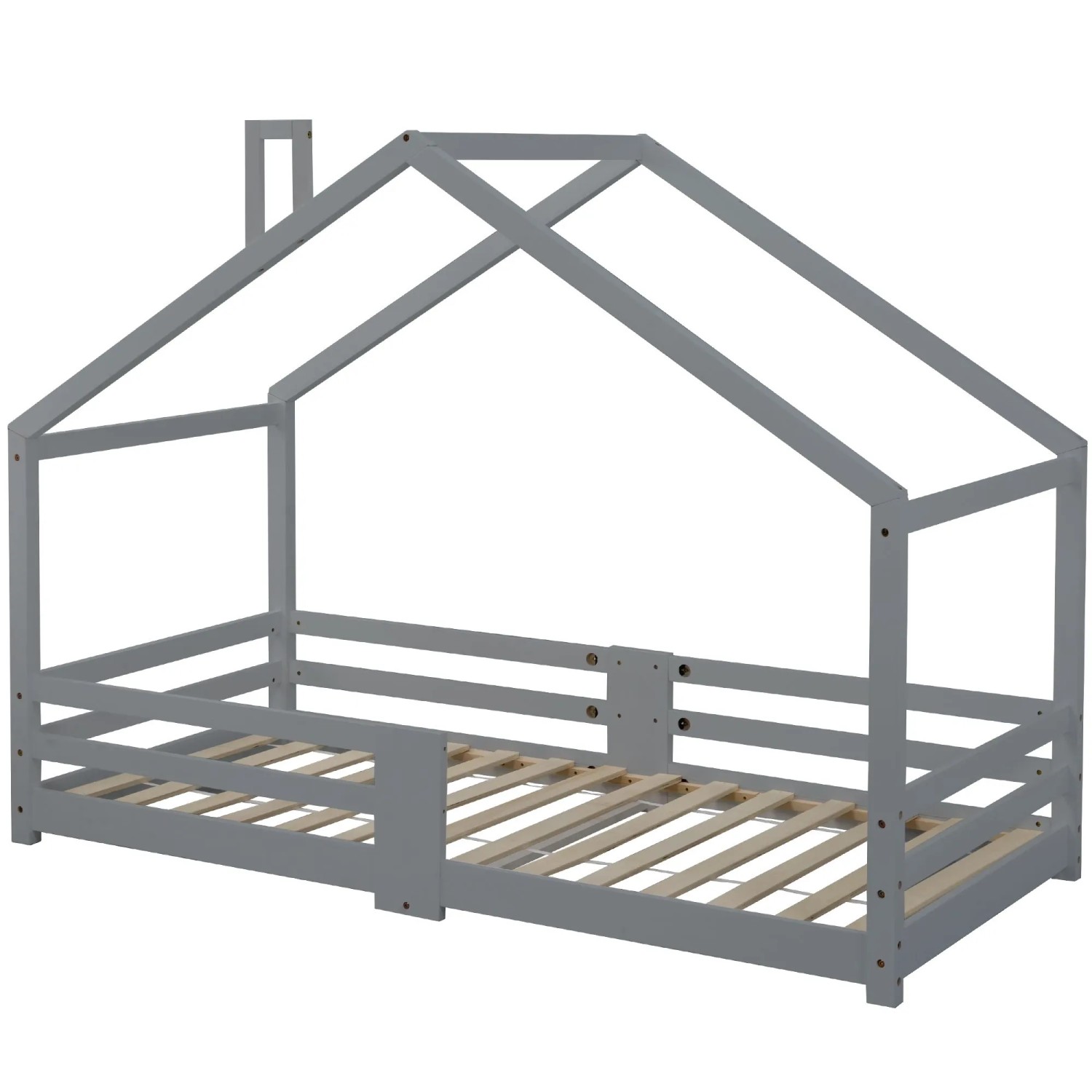 Merax Hausbett 90x200 Grau Kiefernholz Mit Rausfallschutz