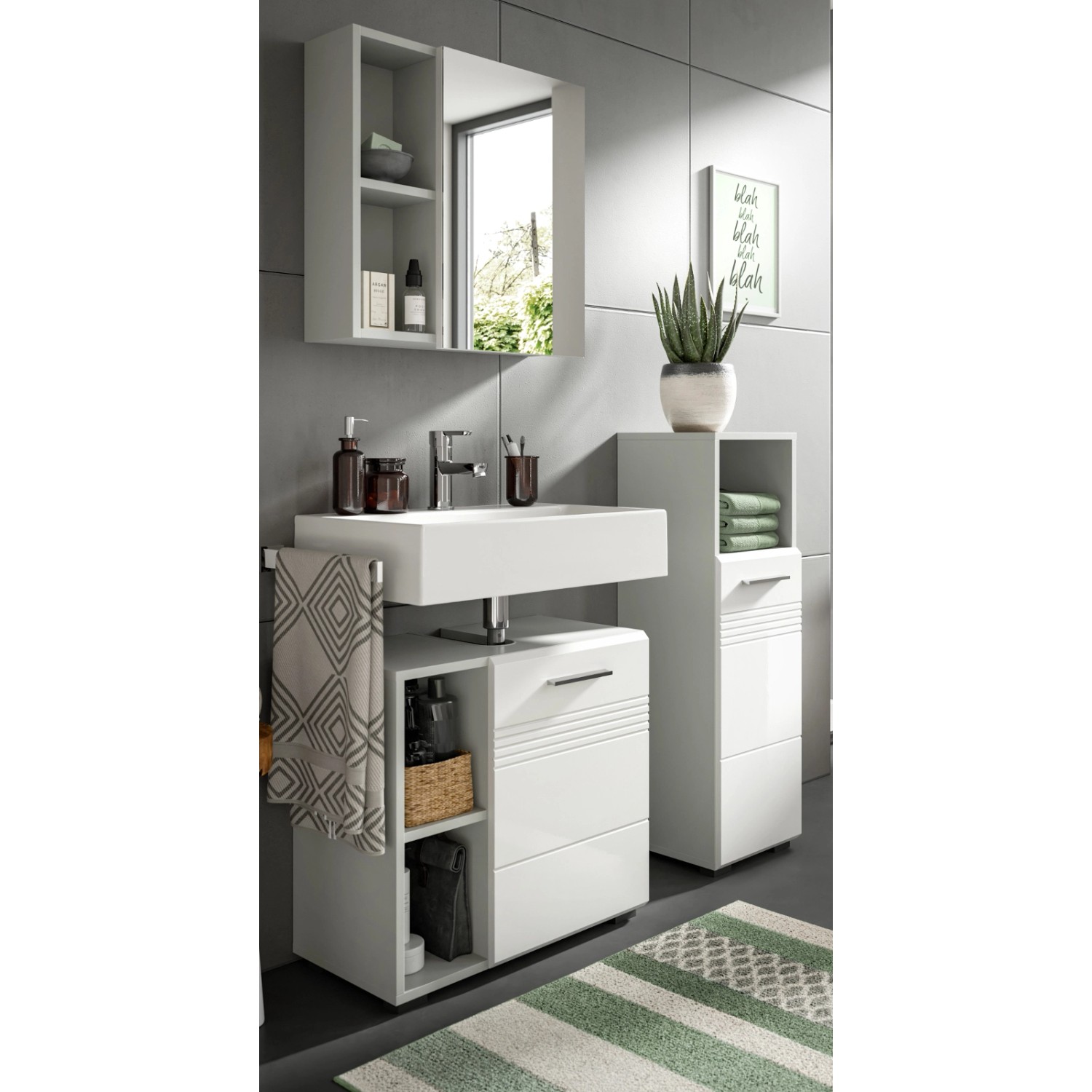 Inn.Furn Badmöbel-Set Weiß Hochglanz und Grau 105 cm 3-teilig Soft-Close Ca günstig online kaufen