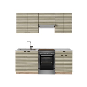 Vicco Fame-Line Küchenzeile in Eiche Paneel/Goldkraft Eiche mit Marmor Arbeitsplatte, 200 cm breit.