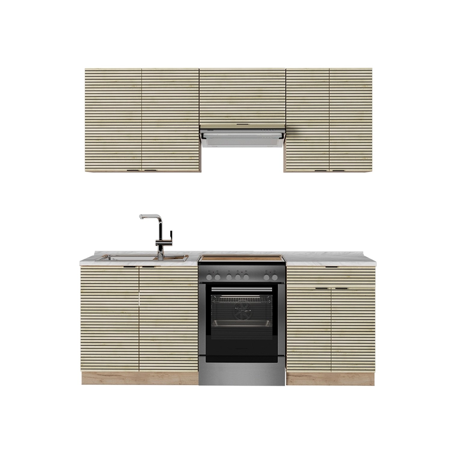 Vicco Fame-Line Küchenzeile Eiche Paneel/Goldkraft Eiche 200 cm AP Marmor günstig online kaufen