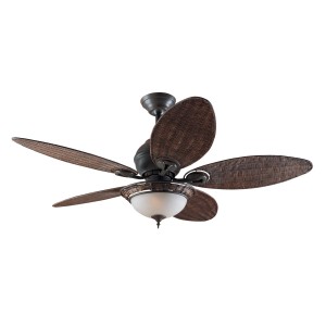 Hunter Caribbean Breeze Deckenventilator, 137 cm, mit Weiden-Flügeln, Beleuchtung und Zugketten.