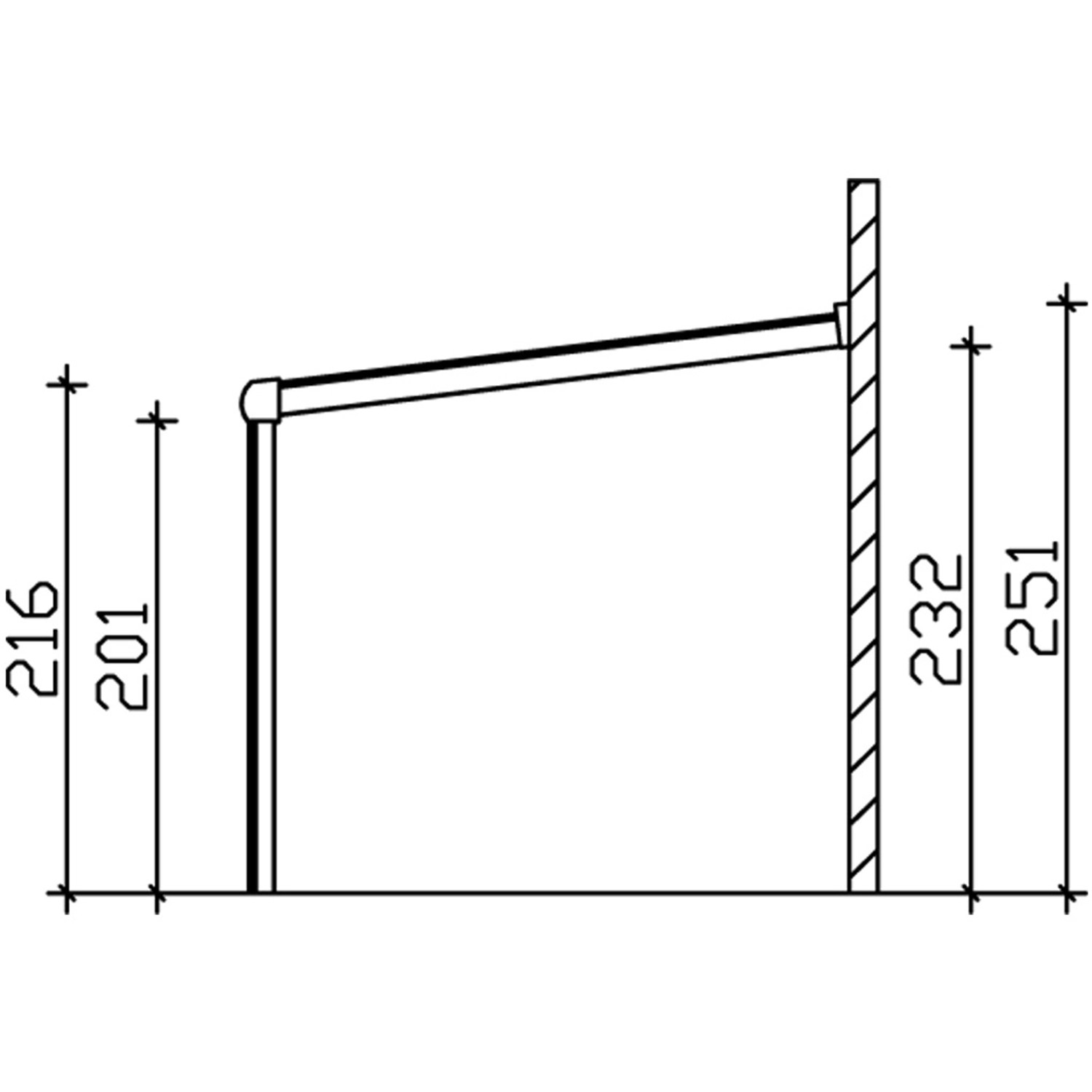 Technische Zeichnung der Terrassenüberdachung Garda, Maße und Details zur Konstruktion.
