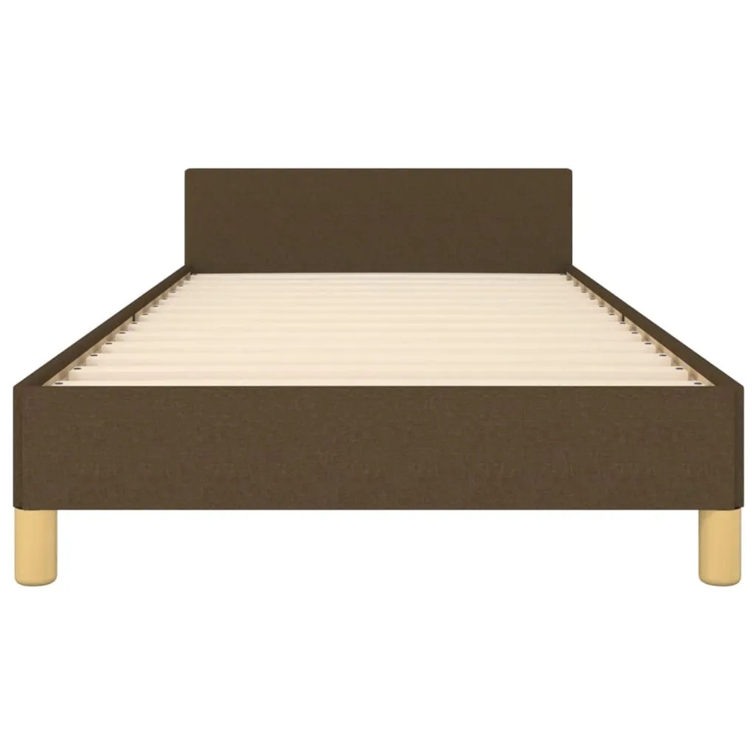 Dunkelbraunes Stoff-Bettgestell 90x200 cm mit Kopfteil für erholsamen Schlaf.