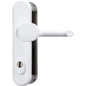 Weißer Abus Schutzbeschlag HLZS814 Wechselgarnitur für Haustüren.