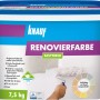 Eimer Knauf Easy Fresh Schneeweiß 7,5kg Renovierfarbe für Innen, mit Farbbeispiel und Farbrolle.