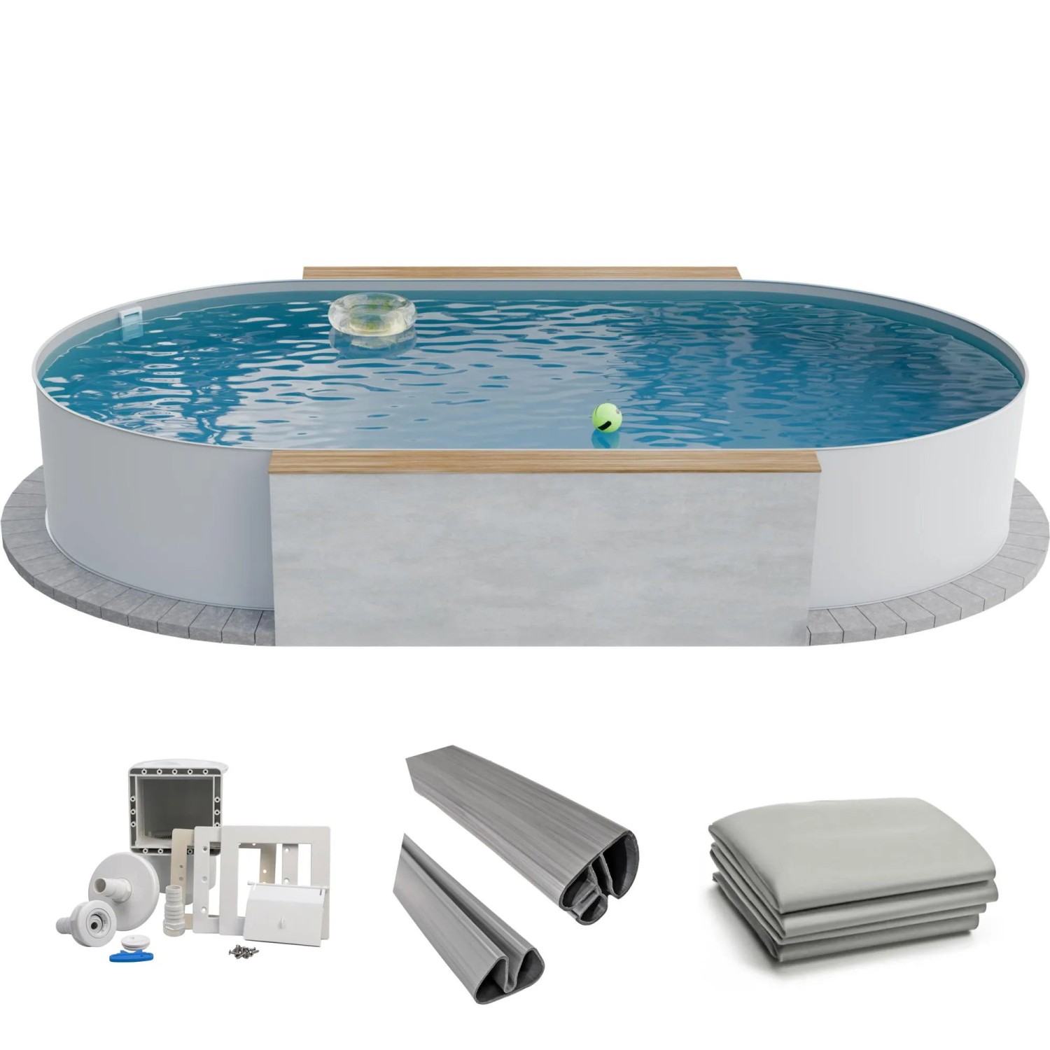 Fresh-Pool Profi Stahlwandpool Set Oval 525x320x120 cm Stahl 0,6 mm Weiß Folie 0,8 mm Grau Einhängebiese Fresh-Pool Profi Stahlwandpool Set Oval 525x320x120 cm Stahl 0,6 mm Weiß Folie 0,8 mm Grau Einhängebiese
