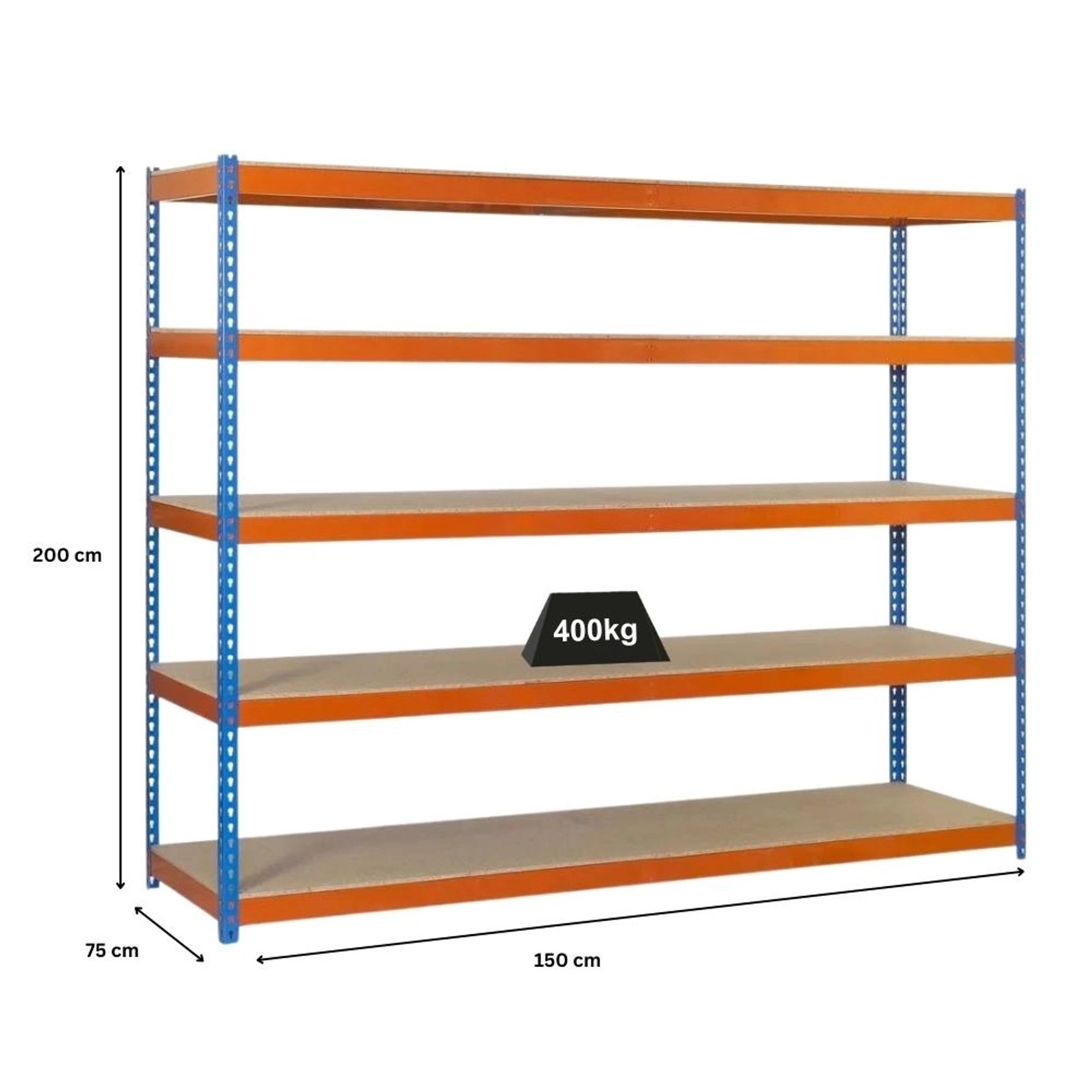 PROREGAL Schwerlastregal Big Wood Yeti Five, 200x150x75cm, 400kg Fachlast, blau-orange.