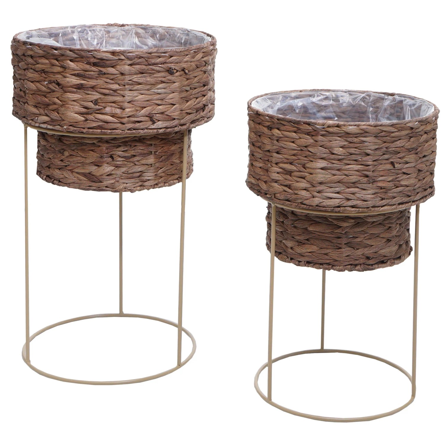 MCW 2er-Pflanzentopf-Set Q45 Metall Wasserhyazinthe Dunkelbraun Gestell Beige