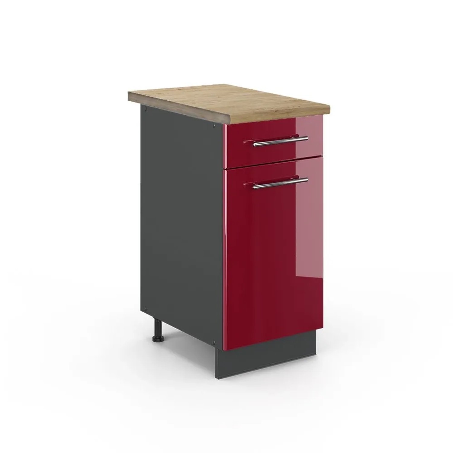 Vicco Küchenunterschrank Fame-Line Bordeaux Hochglanz Anthrazit 40 cm AP Eiche