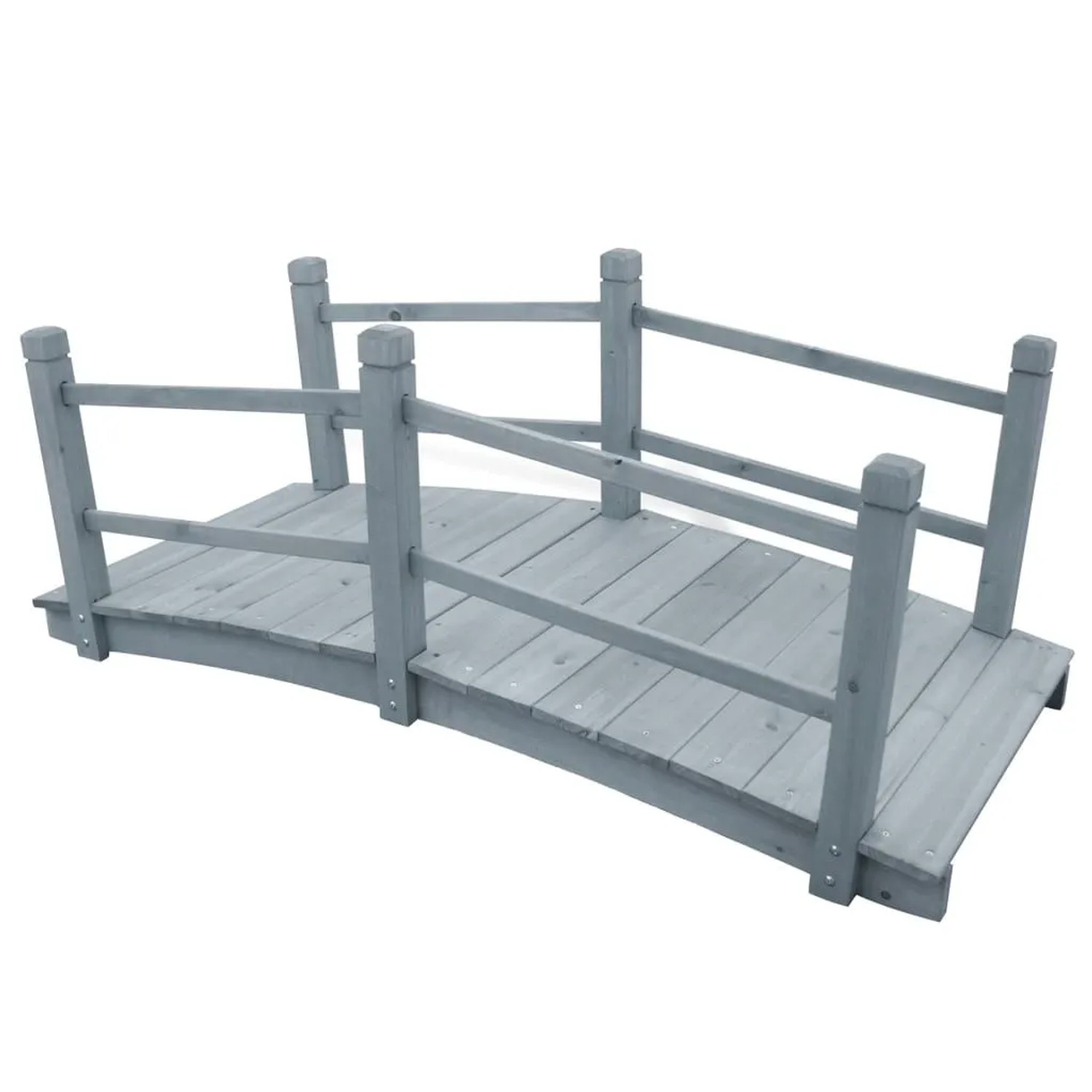 DELUKE Holzbrücke Mit Geländer MILAN Grau 140x60x56cm Gartenbrücke Teichbrücke Holzsteg Gartendeko Teich Garten Zierbrücke