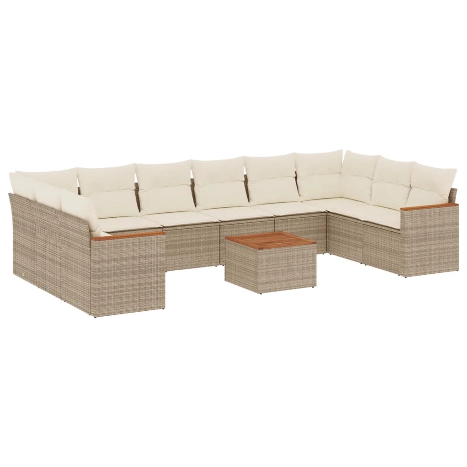 vidaXL 11-Tlg Garten-Sofagarnitur mit Kissen Beige Poly Rattan 3226331