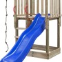 SwingKing Spielturm Mario mit blauer Rutsche, Kletterseil und Teleskop aus Holz.