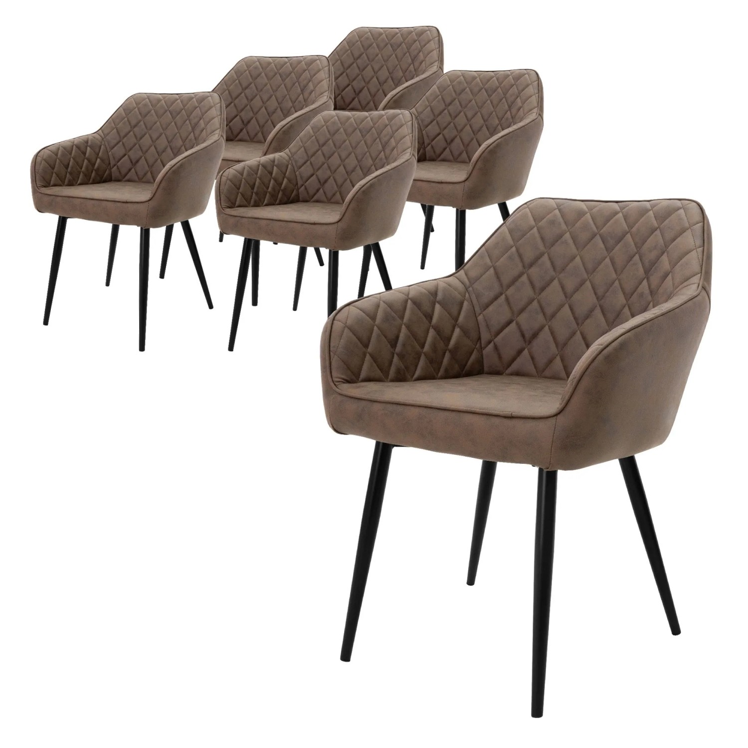 Ml-Design 6er Set Esszimmerstühle Braun Kunstlederbezug Metallbeine