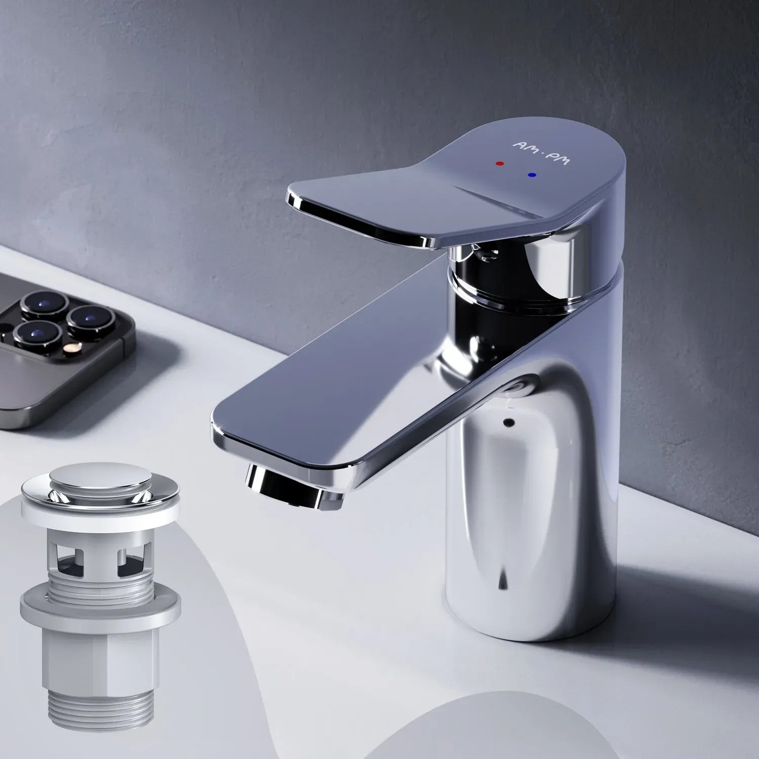 AM.PM Waschtischarmatur X-Joy, Chrom, mit Klick-Ablaufgarnitur für Waschbecken