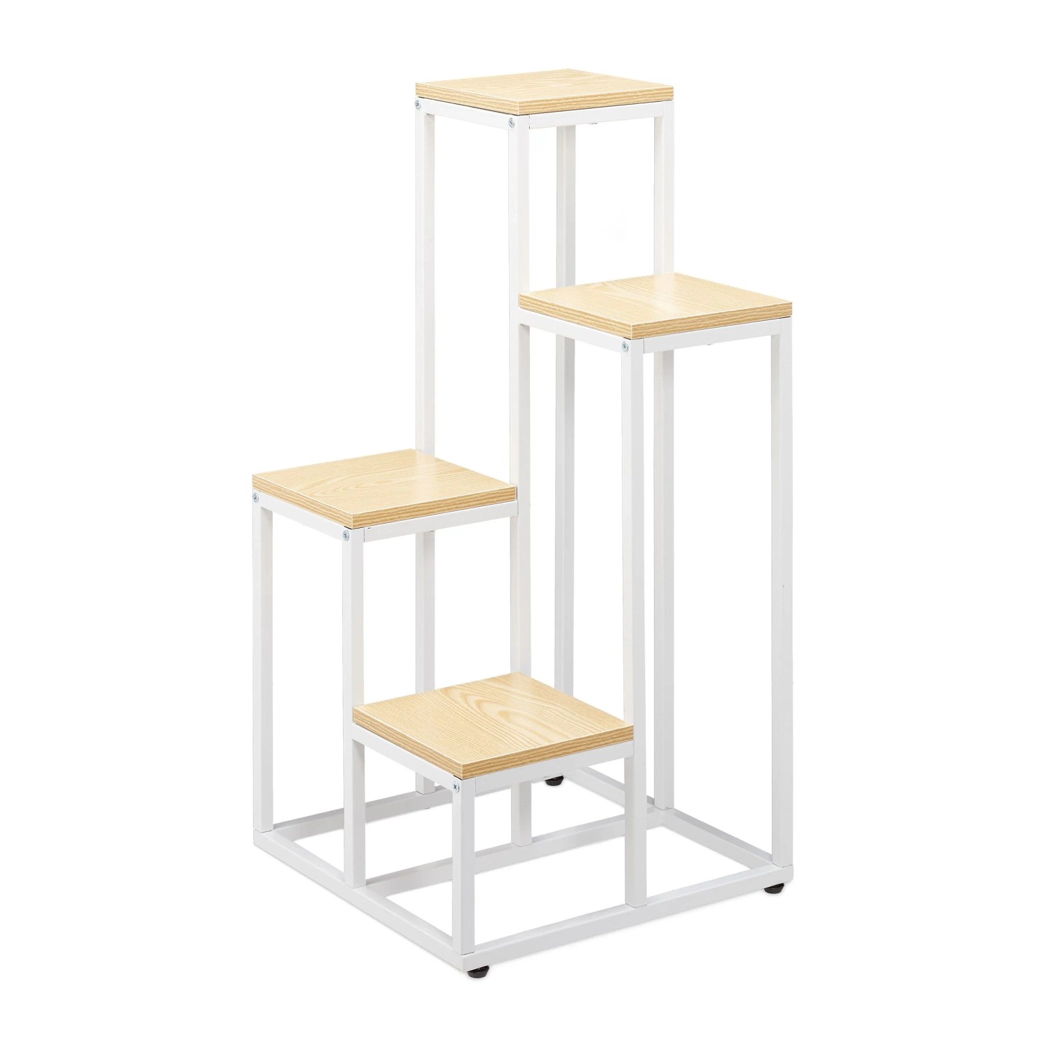 Relaxdays Blumentreppe Stahl MDF Weiß Hellbraun mit 4 Ablagen 100 cm x 40 cm x 40 cm 5 kg