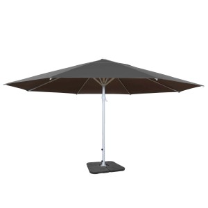 Anthrazitfarbener MCW Sonnenschirm Carpi II Ø 5m mit Ständer für den Garten oder die Terrasse.