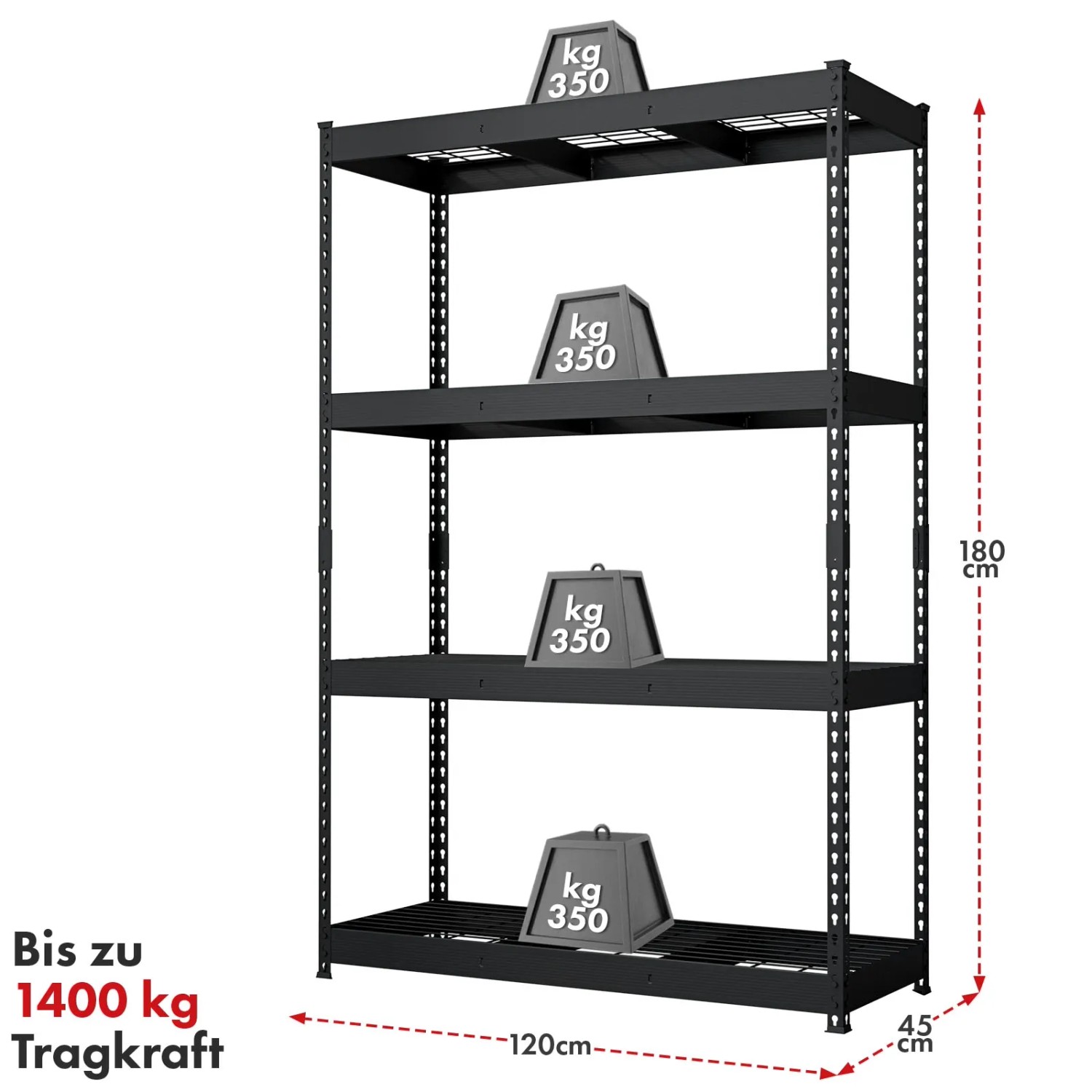Floordirekt Schwerlastregal Yukon Rivet 4 Böden Verzinkt 180 x 120 x 45 cm_8