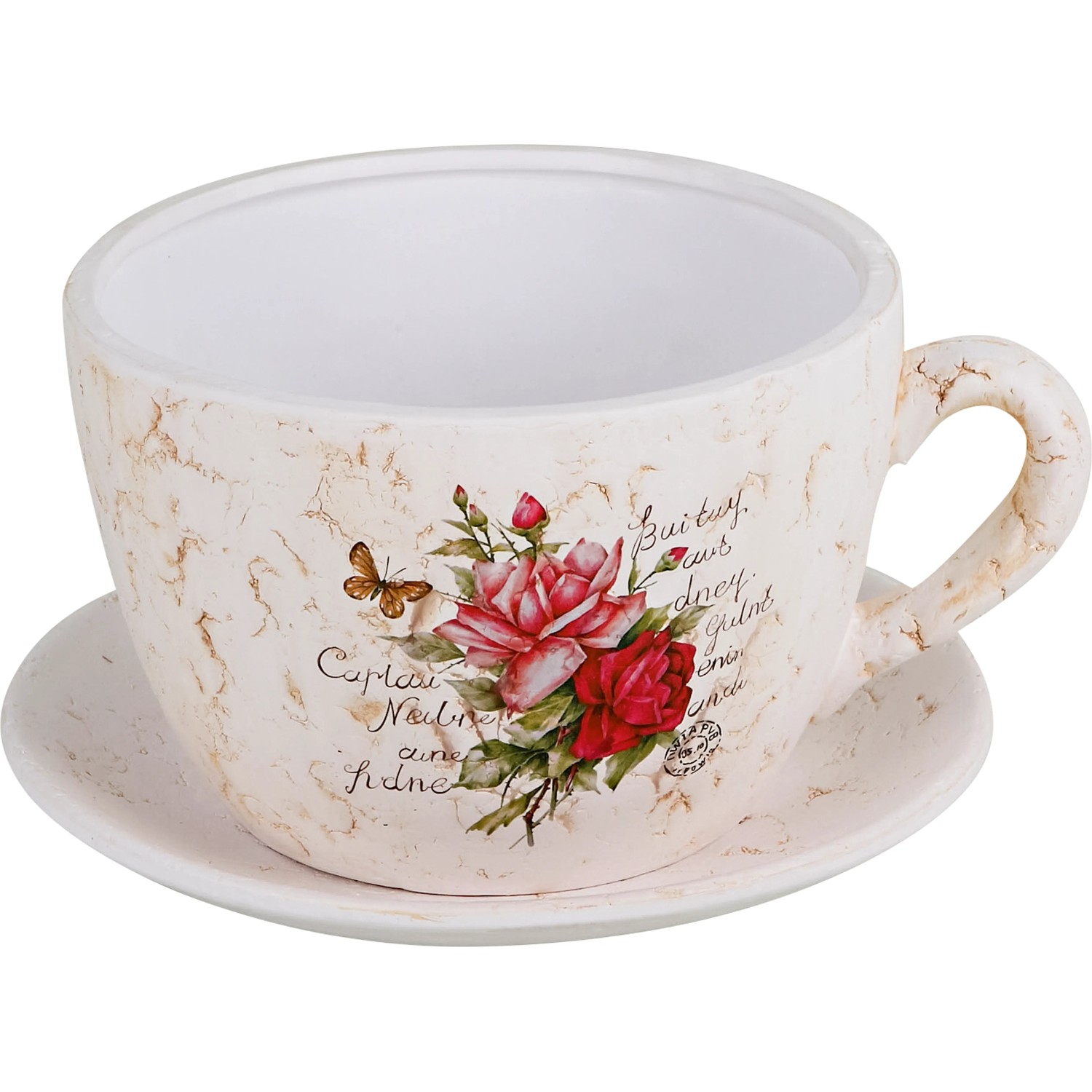 Deko Übertopf Tasse Rosenmotiv 23 cm Beige kaufen bei OBI