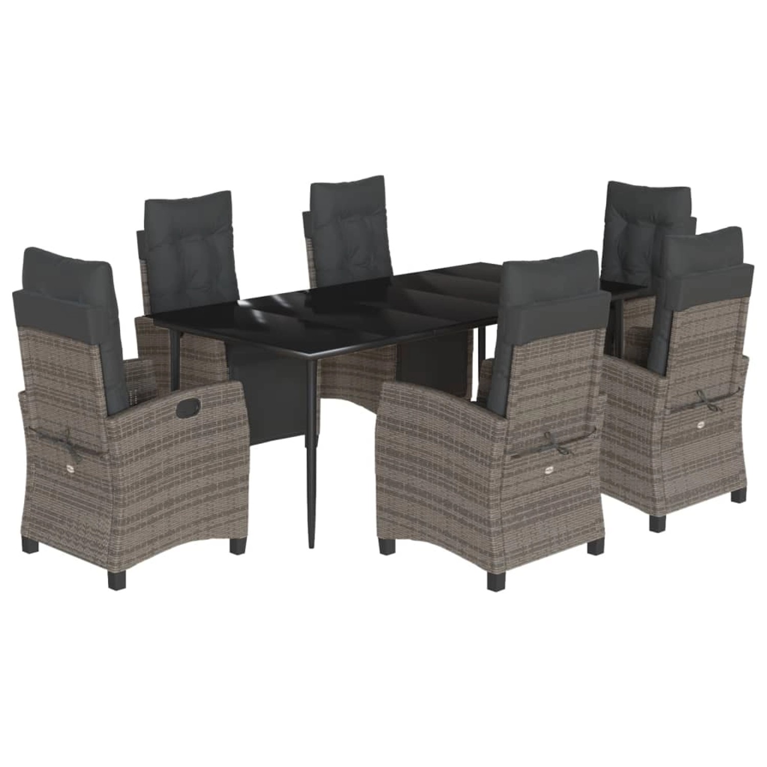 vidaXL 7-Tlg Garten-Essgruppe mit Kissen Grau Poly Rattan 3212993 günstig online kaufen