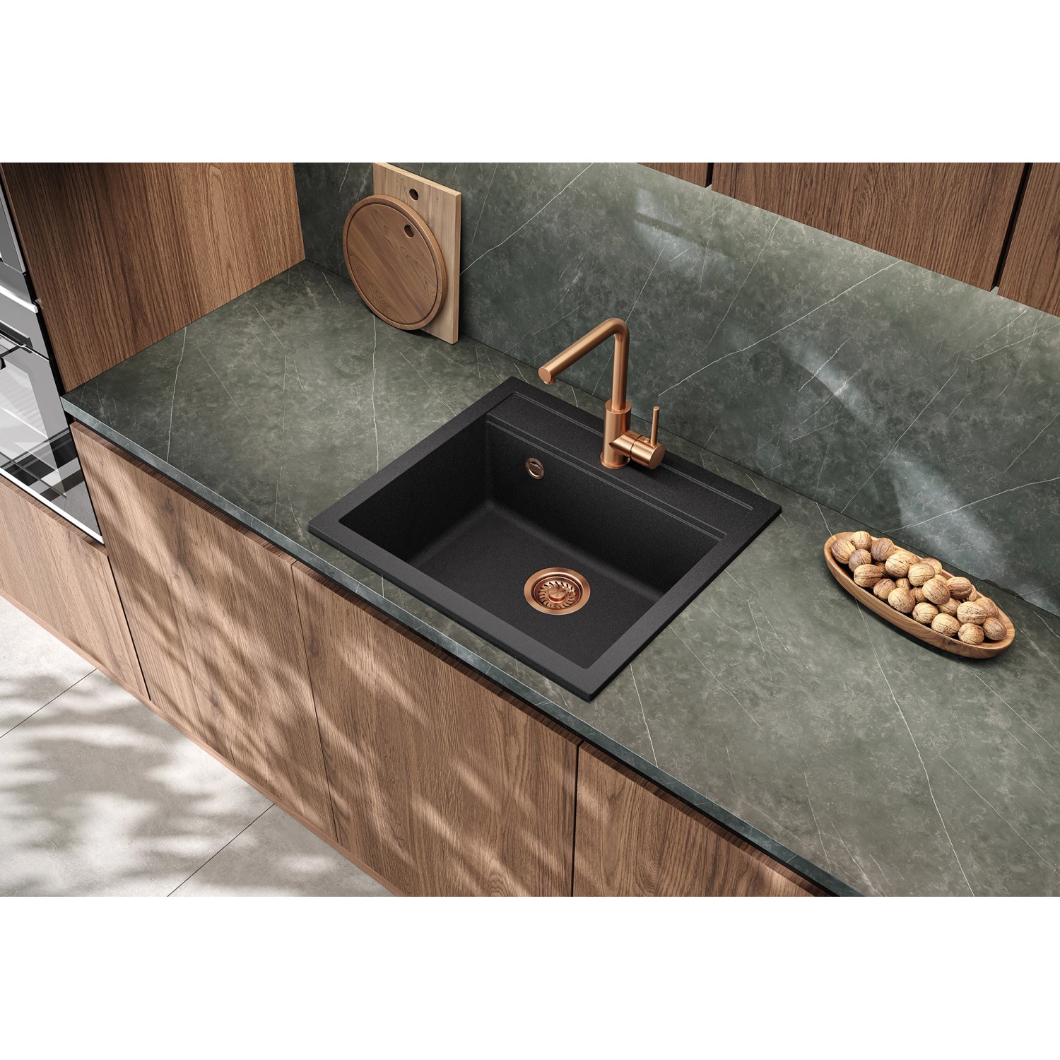 Helika Einbauspüle Quadro 56 cm x 51 cm Schwarz inkl. Kupferventil_7