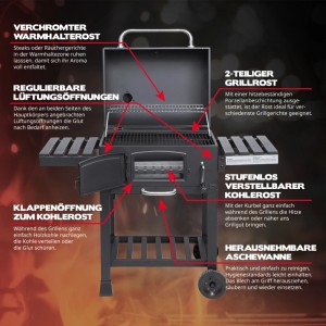 Taino Hero XL Holzkohlegrill Set mit Smoker, Räucherofen und klappbaren Seitentischen.