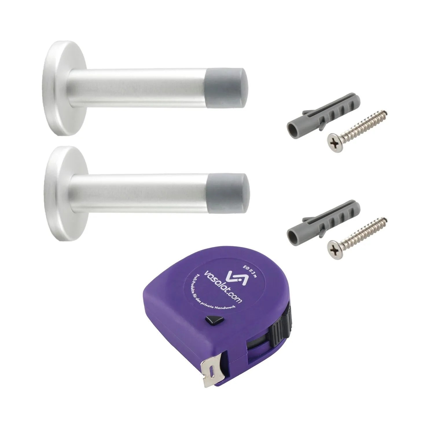 vasalat Set Türstopper Wand mit Dämpfer Ø 20 mm L 100 mm Alu Silber
