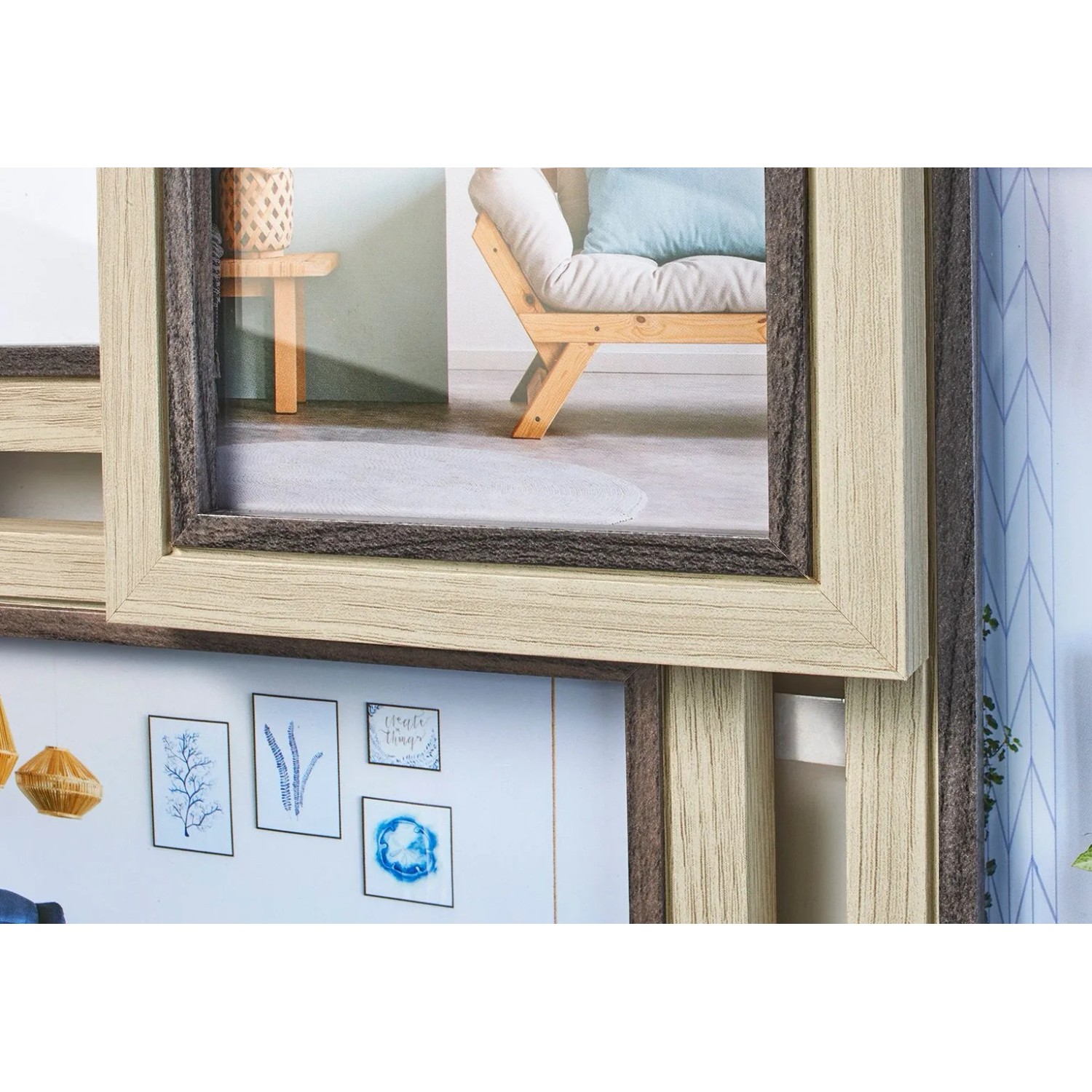 Kobolo Mehrfachbilderrahmen AVI aus Holz in Grau-Natur für 12 Bilder. Moderne Fotocollage, dekorativ für Wohnzimmer.