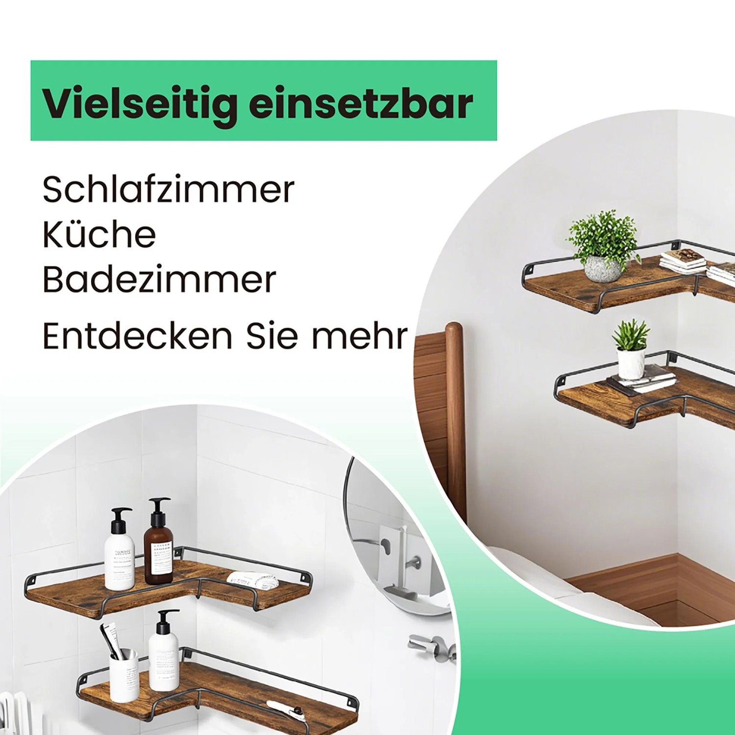 Songmics Eckregal im Industrie-Design, braun-schwarz, als Bücherregal oder Wandregal.