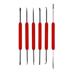 Weller Löthilfe-Set WLPROESKEU1, 6-teilig mit roten Griffen, für Elektronikarbeiten.