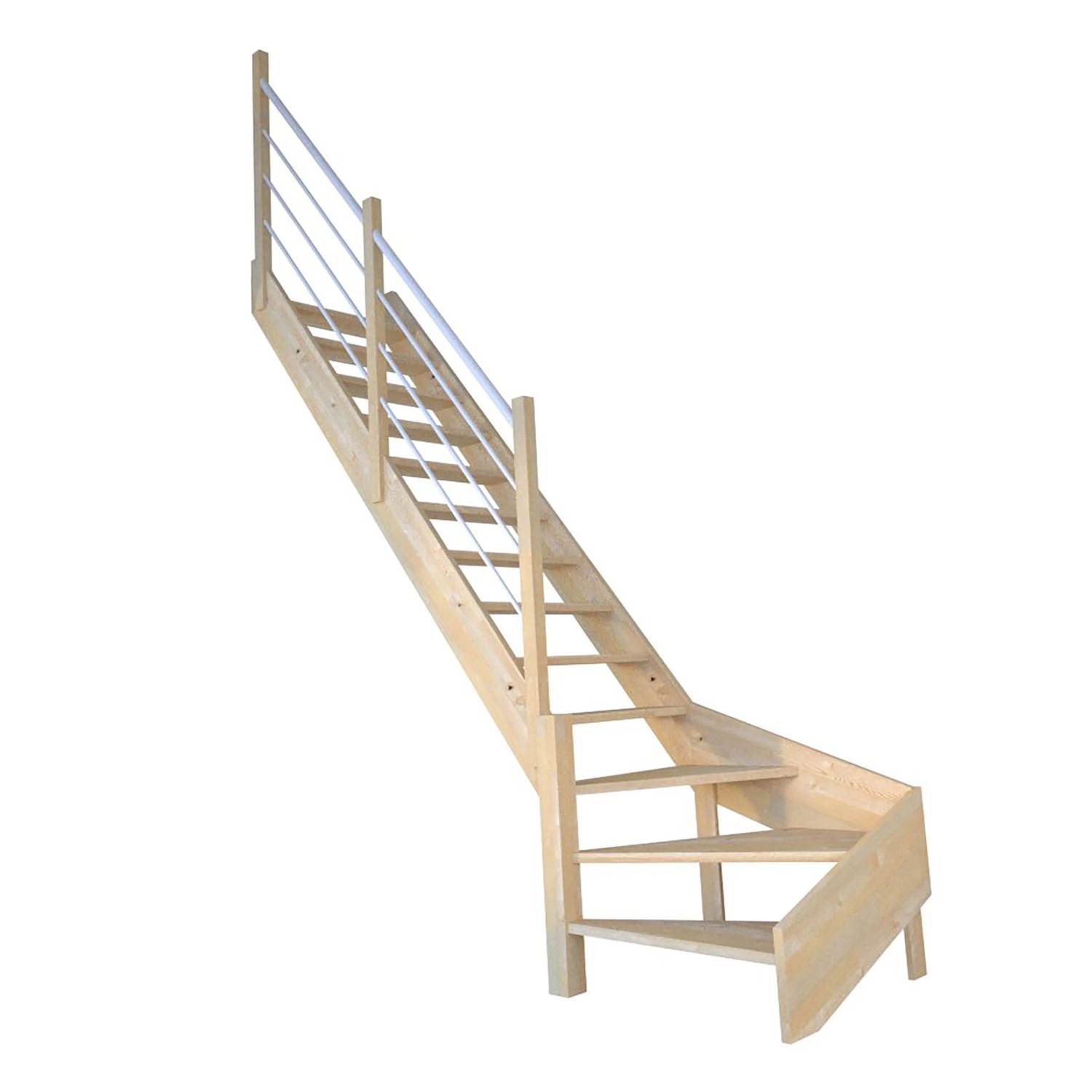 StarWood Treppe Korfu Fichte Gewendelt L Holz-Edelstahl-Geländer Weiß günstig online kaufen