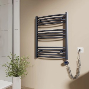Emke Elektrischer Badheizkörper Gebogen mit Thermostat Handtuchtrockner mit Heizstab 75×60cm 300W Anthrazit