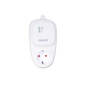 Weißer Vasner Funk-Thermostat-Empfänger VTE35 für elektrische Heizgeräte mit LEDs.