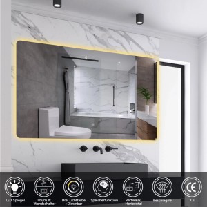 Aica Badspiegel 100x80 cm mit LED-Beleuchtung im modernen Badezimmer.