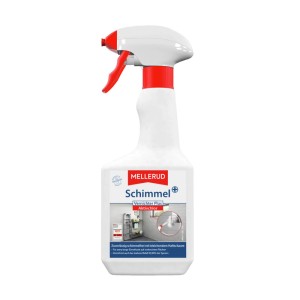 Weiße Mellerud Schimmel-Vernichter Plus Sprühflasche 500 ml mit rotem Sprühkopf für Bad & Fugen.